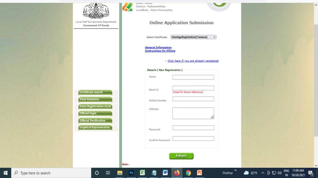 kerala marriage registration online